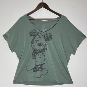 DISNEY MICKY MOUSE PRINT WOMEN'S SHORT SLEEVE T-SHIRT TOP GREEN SIZE XL